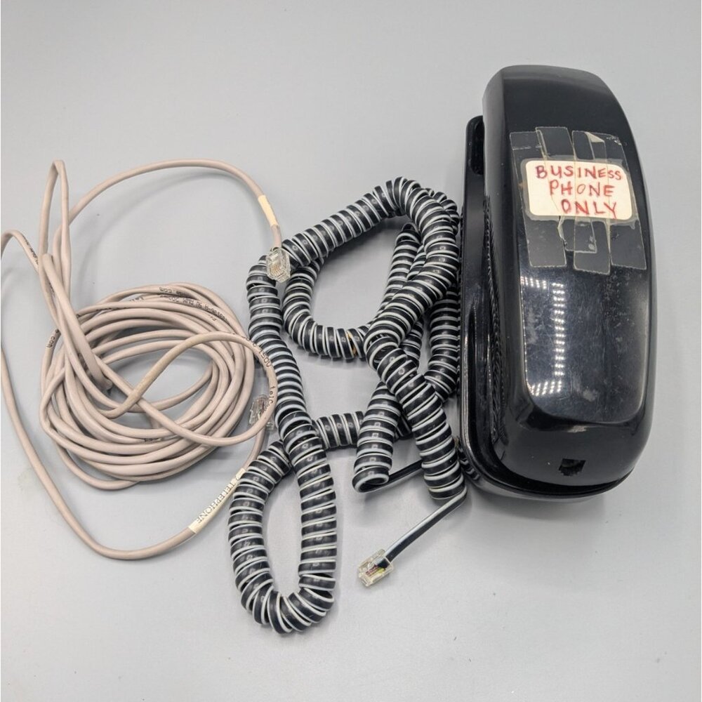 G TEL Vintage Wall Hang Business Only Phone Black No Dial Pad Long Cord Works